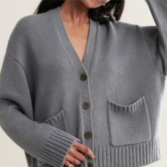 Jenni Kayne Merino Wool Cotton Blend Blue Gray V-Neck Cardigan size Large